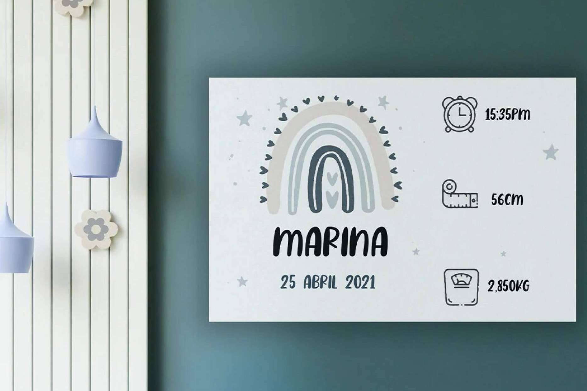 Lienzos personalizados para el nacimiento de un bebé, con Ve Alma