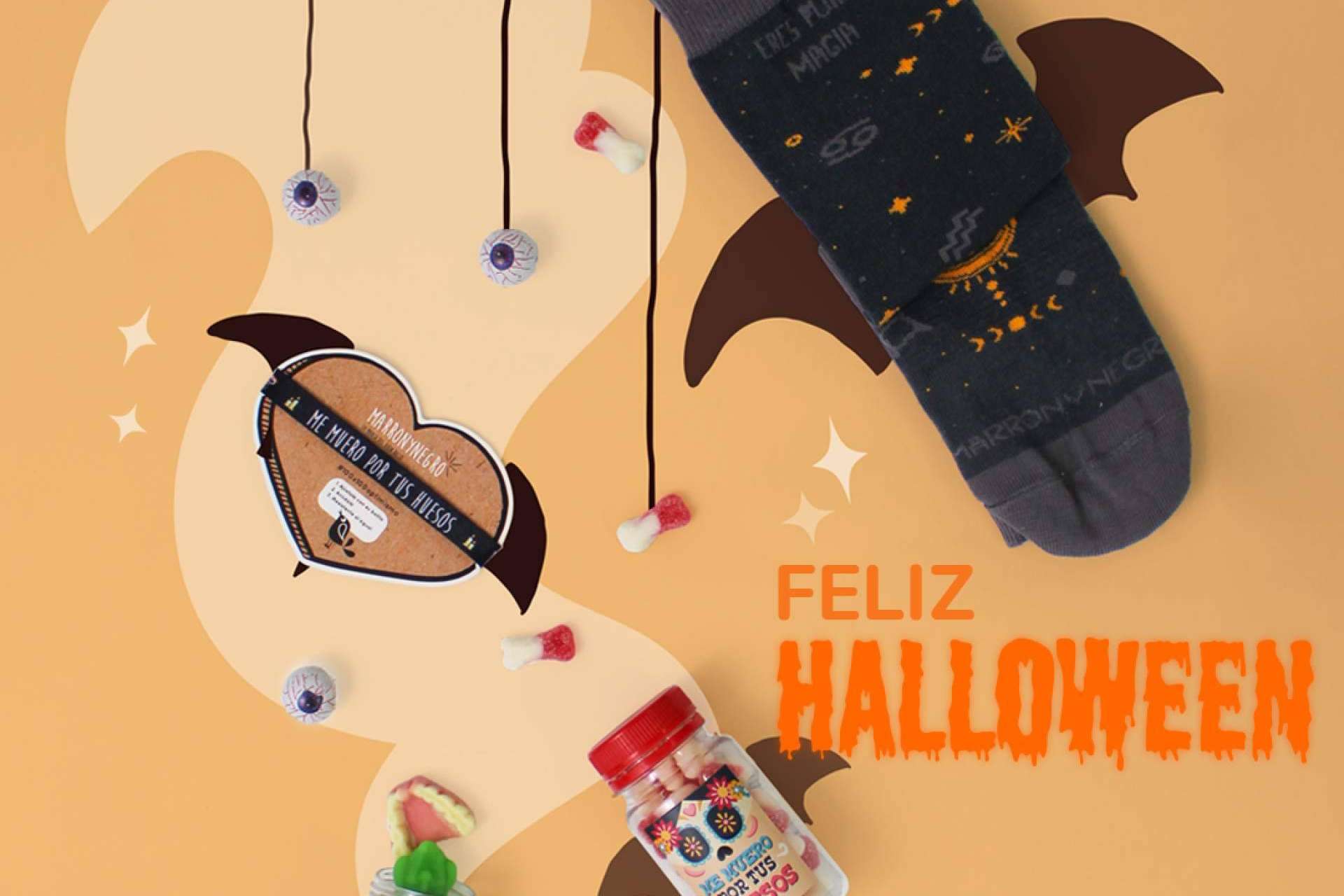 Accesorios, gominolas y chuches para Halloween, en Marronynegro